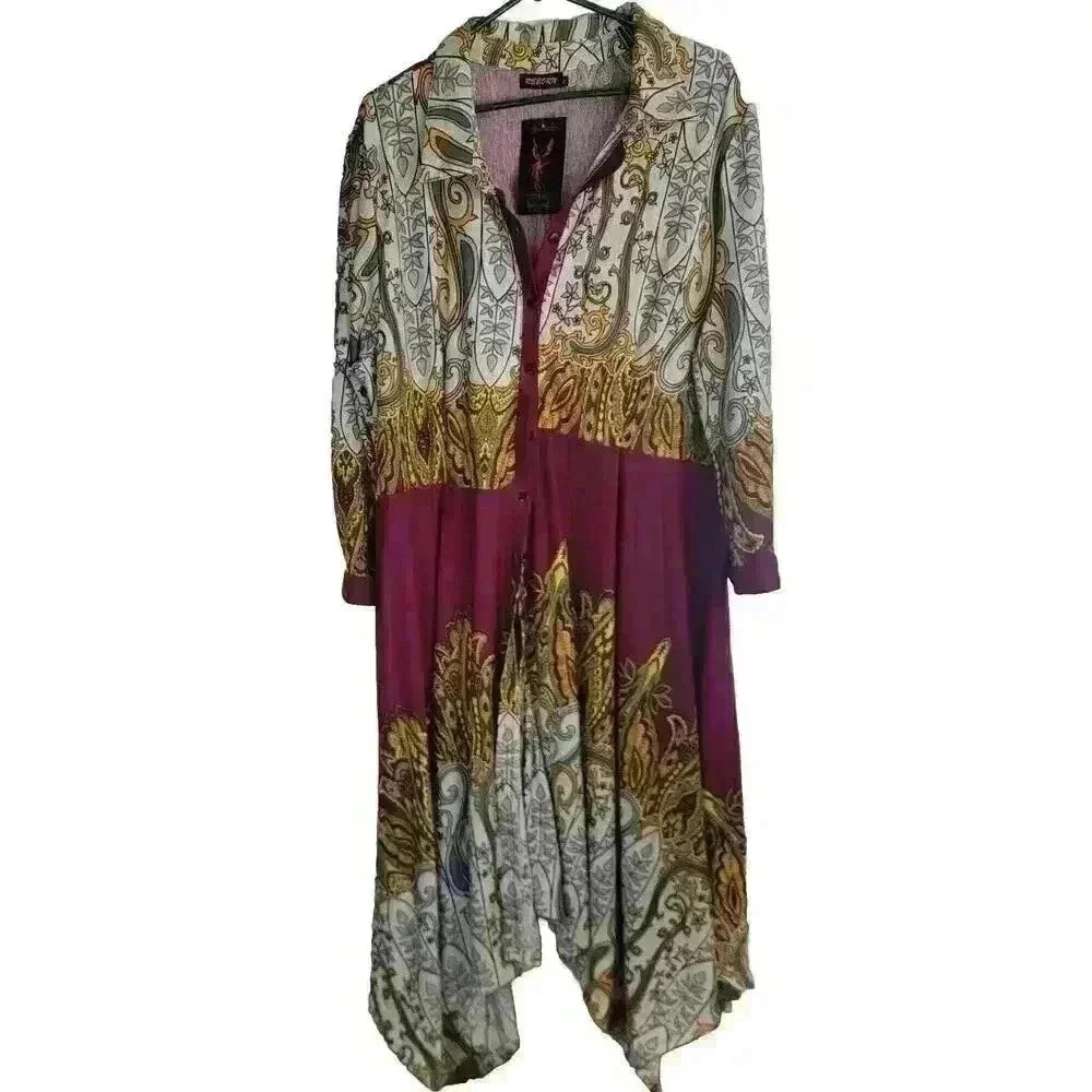 Reborn Dress Women 3X Hippie Floral Paisley 3/4 Sleeve Flowy Boho Festival Artsy